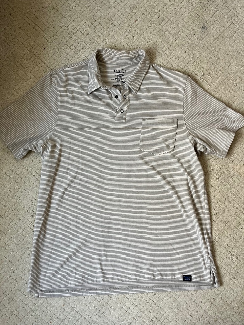 L.L. Bean Striped Polo Shirt Large L Tan Beige Earth Tone Coastal Prep Minimalis
